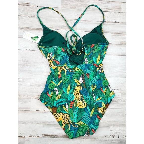 Palms Away Womens XS Tropical Animal Print Crisscross One Piece Swimsuit - Picture 3 of 12